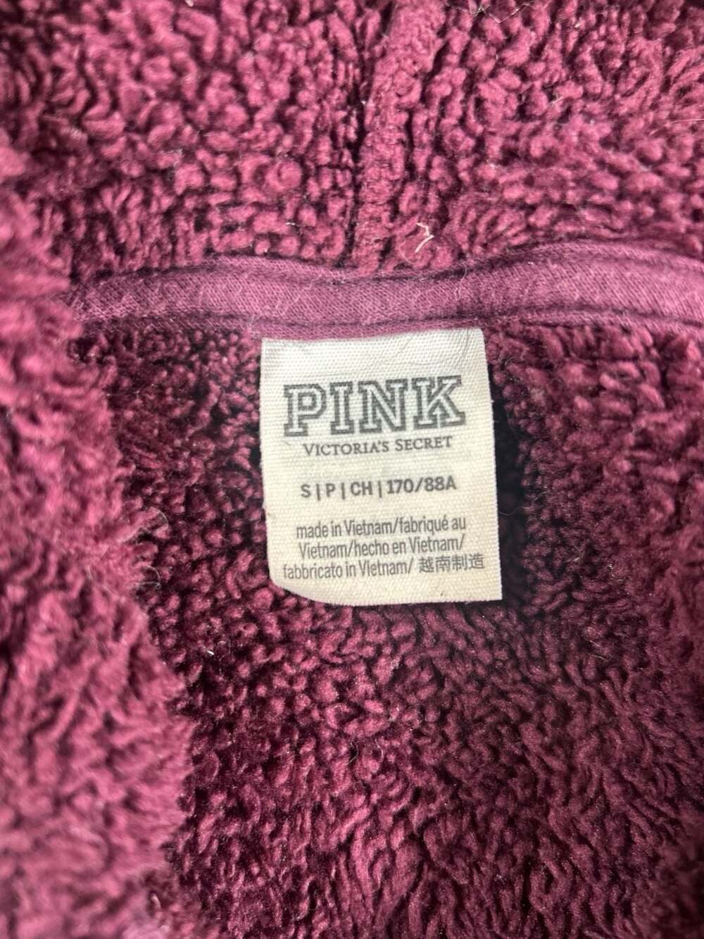 PINK Victoria's Secret Sherpa Pullover Hoodie Size S Burgundy - Picture 6 of 9